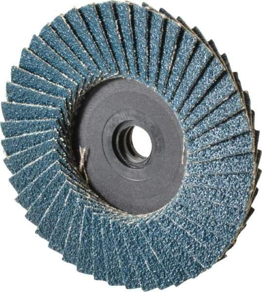 Weiler - 60 Grit, 3" Disc Diam, Type 27 Zirconia Alumina Flap Disc - 20,000 Max RPM, Plastic Backing, Quick Change Type S Attaching System, Coated - Caliber Tooling