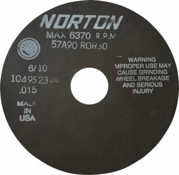 Norton - 6" 90 Grit Aluminum Oxide Cutoff Wheel - 0.015" Thick, 1-1/4" Arbor, 6,370 Max RPM, Use with Stationary Tools - Caliber Tooling