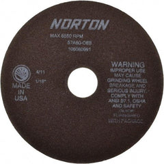 Norton - 7" 60 Grit Aluminum Oxide Cutoff Wheel - 1/16" Thick, 1-1/4" Arbor, 6,550 Max RPM, Use with Stationary Tools - Caliber Tooling