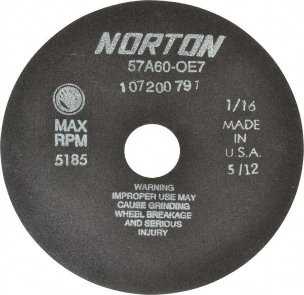 Norton - 7" 60 Grit Aluminum Oxide Cutoff Wheel - 1/16" Thick, 1-1/4" Arbor, 5,185 Max RPM, Use with Stationary Tools - Caliber Tooling