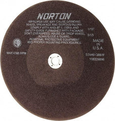 Norton - 10" 46 Grit Aluminum Oxide Cutoff Wheel - 1/16" Thick, 5/8" Arbor, 4,585 Max RPM, Use with Stationary Tools - Caliber Tooling