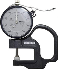 Mitutoyo - 0 to 1/2 Inch Measurement, 0.001 Inch Graduation, 1.1811 Inch Throat Depth, Dial Thickness Gage - 0.001 Inch Accuracy, 1.4 N Force, 2 Inch Dial Diameter - Caliber Tooling