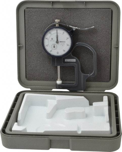 Mitutoyo - 0 to 1 Inch Measurement, 0.001 Inch Graduation, 1.1811 Inch Throat Depth, Dial Thickness Gage - 0.002 Inch Accuracy, 2 N Force, 2 Inch Dial Diameter - Caliber Tooling