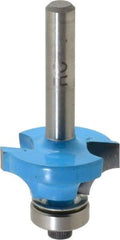 ROMAN CARBIDE - 1" Cut Diam, 1/2" Length of Cut, 2 Flute, Round-Over, Edge Profile Router Bit - Carbide-Tipped, 1/4" Shank Diam, 1-1/4" Shank Length, 2" OAL, Uncoated, Piloted - Caliber Tooling