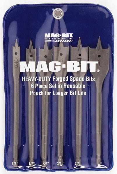 Mag-Bit - 3/8 to 1", 60° Point, Bright Finish, Carbon Steel Spade Drill Bit Set - Caliber Tooling