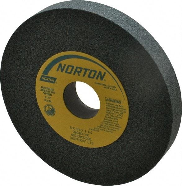 Norton - 6" Diam x 1-1/4" Hole x 3/4" Thick, I Hardness, 80 Grit Surface Grinding Wheel - Silicon Carbide, Type 1, Medium Grade, 4,140 Max RPM, Vitrified Bond, No Recess - Caliber Tooling