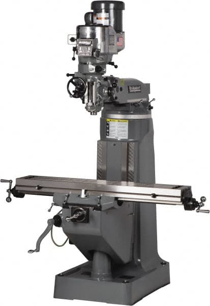 Bridgeport - 9" Table Width x 49" Table Length, Variable Speed Pulley Control, 3 Phase Knee Milling Machine - R8 Spindle Taper, 2 hp - Caliber Tooling