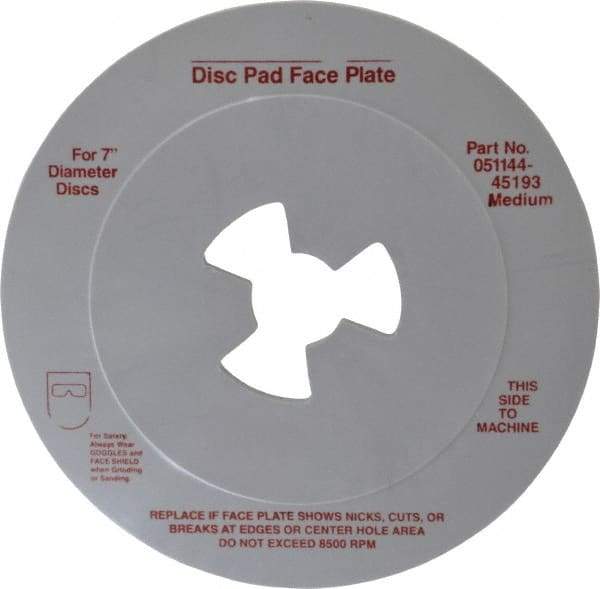 3M - 7" Max Diam, Abrasive Disc Face Plate - 5/8-11, 7,000 RPM - Caliber Tooling