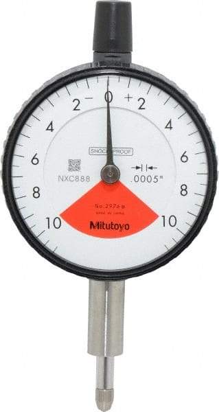 Mitutoyo - 0.02" Range, 10-0-10 Dial Reading, 0.0005" Graduation Dial Drop Indicator - 2-3/16" Dial, 0.028" Range per Revolution, 0.0005" Accuracy - Caliber Tooling