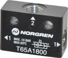 Norgren - 1/8" NPT x 1/8" NPT Shuttle Valve - 10 to 145 psi & Zinc Body - Caliber Tooling