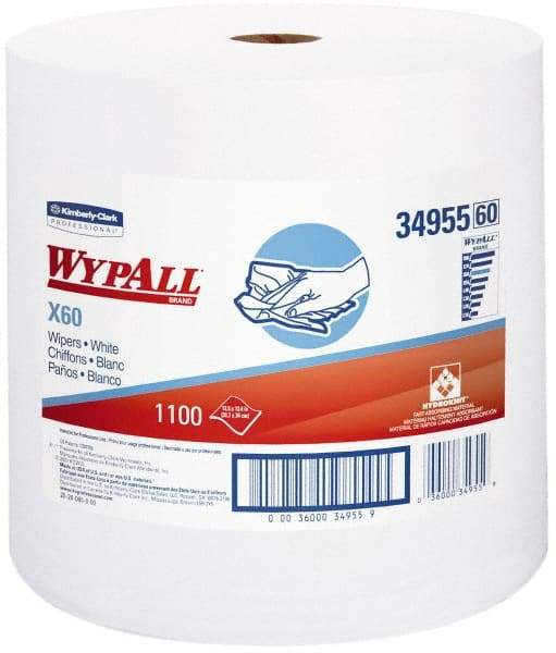 WypAll - X60 Dry Shop Towel/Industrial Wipes - Jumbo Roll, 13-3/8" x 12-5/8" Sheet Size, White - Caliber Tooling