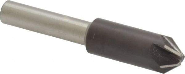 Interstate - 3/8" Head Diam, 1/4" Shank Diam, 6 Flute 82° High Speed Steel Countersink - Bright Finish, 2" OAL, Single End, Straight Shank, Right Hand Cut - Caliber Tooling