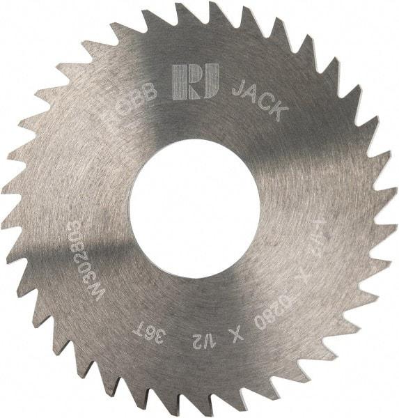 RobbJack - 1-1/2" Diam x 0.028" Blade Thickness x 1/2" Arbor Hole Diam, 36 Tooth Slitting and Slotting Saw - Arbor Connection, Right Hand, Uncoated, Solid Carbide, Concave Ground - Caliber Tooling