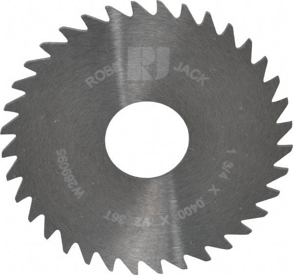 RobbJack - 1-3/4" Diam x 0.04" Blade Thickness x 1/2" Arbor Hole Diam, 36 Tooth Slitting and Slotting Saw - Arbor Connection, Right Hand, Uncoated, Solid Carbide, Concave Ground - Caliber Tooling