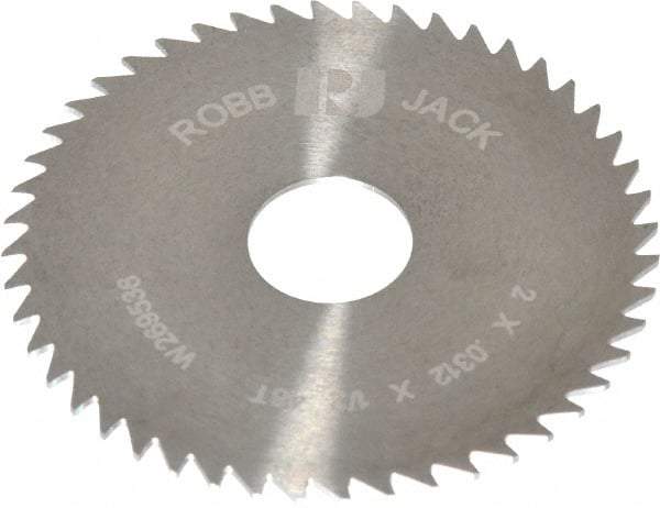 RobbJack - 2" Diam x 0.0312" Blade Thickness x 1/2" Arbor Hole Diam, 48 Tooth Slitting and Slotting Saw - Arbor Connection, Right Hand, Uncoated, Solid Carbide, Concave Ground - Caliber Tooling