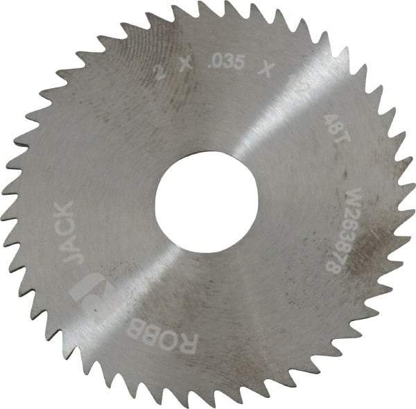 RobbJack - 2" Diam x 0.035" Blade Thickness x 1/2" Arbor Hole Diam, 48 Tooth Slitting and Slotting Saw - Arbor Connection, Right Hand, Uncoated, Solid Carbide, Concave Ground - Caliber Tooling