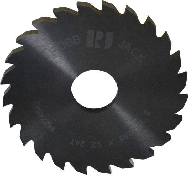 RobbJack - 2" Diam x 1/8" Blade Thickness x 1/2" Arbor Hole Diam, 24 Tooth Slitting and Slotting Saw - Arbor Connection, Right Hand, Uncoated, Solid Carbide, Concave Ground - Caliber Tooling