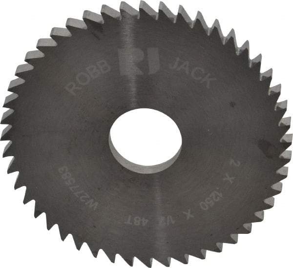 RobbJack - 2" Diam x 1/8" Blade Thickness x 1/2" Arbor Hole Diam, 48 Tooth Slitting and Slotting Saw - Arbor Connection, Right Hand, Uncoated, Solid Carbide, Concave Ground - Caliber Tooling