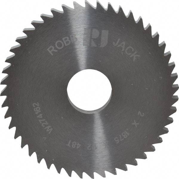 RobbJack - 2" Diam x 3/16" Blade Thickness x 1/2" Arbor Hole Diam, 48 Tooth Slitting and Slotting Saw - Arbor Connection, Right Hand, Uncoated, Solid Carbide, Concave Ground - Caliber Tooling