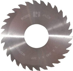 RobbJack - 3" Diam x 0.04" Blade Thickness x 1" Arbor Hole Diam, 30 Tooth Slitting and Slotting Saw - Arbor Connection, Right Hand, Uncoated, Solid Carbide, Concave Ground - Caliber Tooling