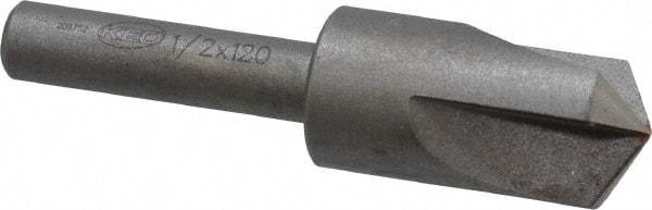 Keo - 1/2" Head Diam, 1/4" Shank Diam, 3 Flute 120° High Speed Steel Countersink - Bright Finish, 2" OAL, Single End, Straight Shank, Right Hand Cut - Caliber Tooling