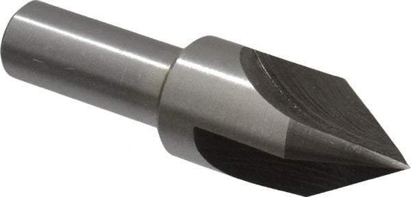 Interstate - 3/4" Head Diam, 1/2" Shank Diam, 3 Flute 60° High Speed Steel Countersink - Bright Finish, 2-3/4" OAL, Single End, Straight Shank, Right Hand Cut - Caliber Tooling