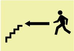 NMC - Left Arrow, Person Walking, Stairs (Graphic), Plastic Exit Sign - 10" Wide x 7" High, Glow-in-the-Dark - Caliber Tooling