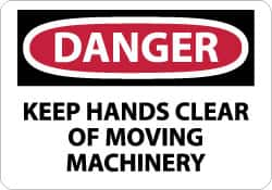 NMC - "Danger - Keep Hands Clear of Moving Machinery", 10" Long x 14" Wide, Rigid Plastic Safety Sign - Rectangle, 0.05" Thick, Use for Accident Prevention - Caliber Tooling