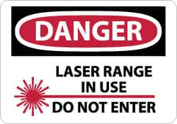 NMC - "Danger - Laser Range in Use - Do Not Enter", 10" Long x 14" Wide, Rigid Plastic Safety Sign - Rectangle, 0.05" Thick, Use for Security & Admittance - Caliber Tooling