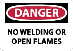 NMC - "Danger - No Welding or Open Flames", 10" Long x 14" Wide, Rigid Plastic Safety Sign - Rectangle, 0.05" Thick, Use for Accident Prevention - Caliber Tooling