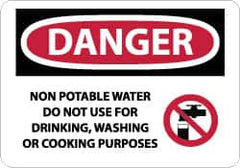 NMC - "Danger - Non Potable Water - Do Not Use for Drinking, Washing or Cooking Purposes", 10" Long x 14" Wide, Rigid Plastic Safety Sign - Rectangle, 0.05" Thick, Use for Accident Prevention - Caliber Tooling