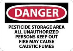 NMC - "Danger - Pesticide Storage Area - All Unauthorized Persons Keep Out - Fire May Cause Caustic Fumes", 10" Long x 14" Wide, Rigid Plastic Safety Sign - Rectangle, 0.05" Thick, Use for Security & Admittance - Caliber Tooling