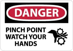 NMC - "Danger - Pinch Point - Watch Your Hands", 10" Long x 14" Wide, Rigid Plastic Safety Sign - Rectangle, 0.05" Thick, Use for Accident Prevention - Caliber Tooling