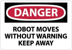 NMC - "Danger - Robot Moves without Warning - Keep Away", 10" Long x 14" Wide, Rigid Plastic Safety Sign - Rectangle, 0.05" Thick, Use for Accident Prevention - Caliber Tooling