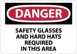 NMC - "Danger - Safety Glasses and Hard Hats Required in This Area", 10" Long x 14" Wide, Rigid Plastic Safety Sign - Rectangle, 0.05" Thick, Use for Accident Prevention - Caliber Tooling