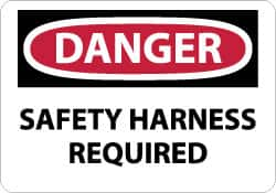 NMC - "Danger - Safety Harness Required", 10" Long x 14" Wide, Rigid Plastic Safety Sign - Rectangle, 0.05" Thick, Use for Accident Prevention - Caliber Tooling