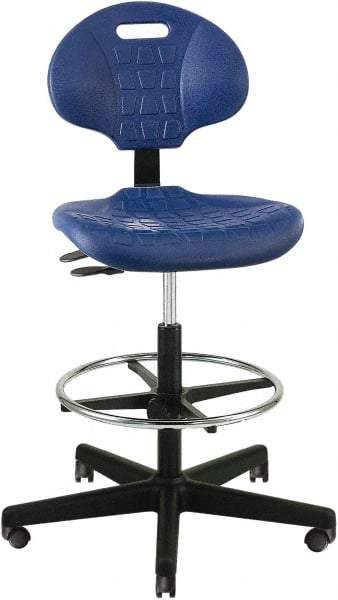 Bevco - 21 to 31" High Adjustable Height Swivel Stool - 27" Wide x 27" Deep, Polyurethane Seat, Blue - Caliber Tooling