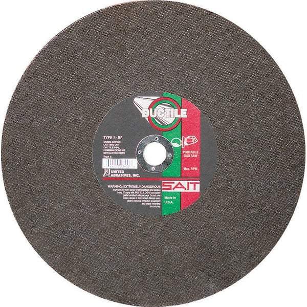 Sait - 14" Aluminum Oxide Cutoff Wheel - 1/8" Thick, 20mm Arbor, 5,460 Max RPM, Use with Portable Tools - Caliber Tooling