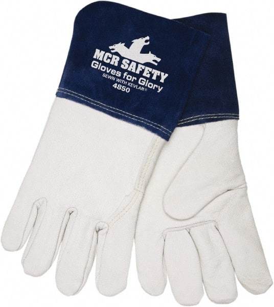 MCR Safety - Size 2XL Kevlar Lined Goatskin Welding Glove - White/Blue, Pair - Caliber Tooling