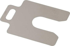 Made in USA - 20 Piece, 2 Inch Long x 2 Inch Wide x 0.004 Inch Thick, Slotted Shim Stock - Stainless Steel, 5/8 Inch Wide Slot - Caliber Tooling