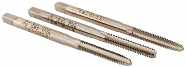 Hertel - #5-40 UNC, 3 Flute, Bottoming, Plug & Taper, Bright Finish, High Speed Steel Tap Set - 1-15/16" OAL, 2B/3B Class of Fit - Caliber Tooling