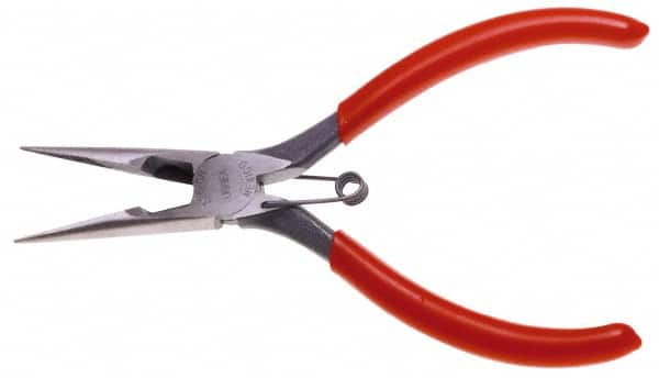 Urrea - 6-3/4" OAL, 1-1/2" Jaw Length x 47/64" Jaw Width, Long Nose Side Cutting Needle Nose Pliers - Serrated Jaw, Chain Nose Head, Rubber Grip Handles, with Spring - Caliber Tooling