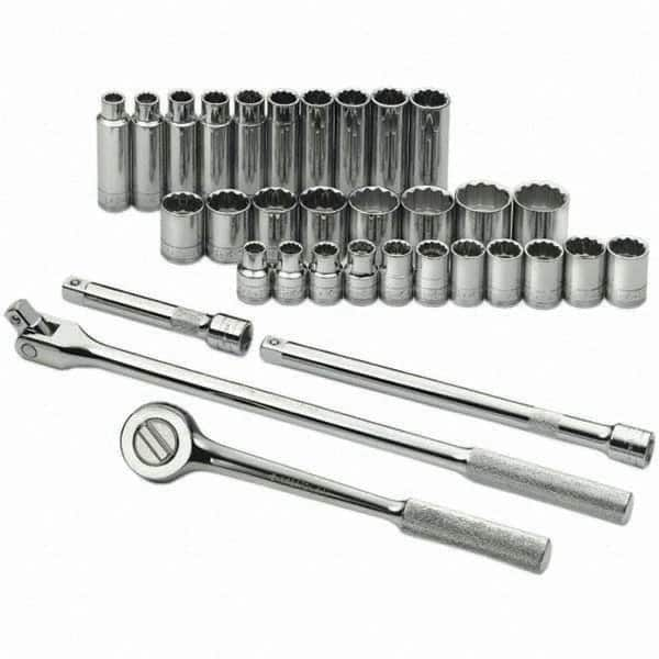 SK - 1/2" Drive Standard Deep Socket Set - 10 to 28mm, Metric Measurement Standard - Caliber Tooling