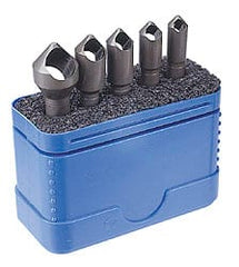 Countersink Set: 5 Pc, 17/64 to 9/16″ Head Dia, 1 Flute, 82 ° Included Angle 1/4 to 1/4″ Shank Dia, 1-1/2 to 1-7/8″ OAL, Bright (Polished) Finish, High Speed Steel