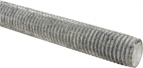 Made in USA - 7/8-9 UNC (Coarse), 6' Long, Low Carbon Steel Threaded Rod - Hot-Dipped Galvanized Finish, Right Hand Thread - Caliber Tooling