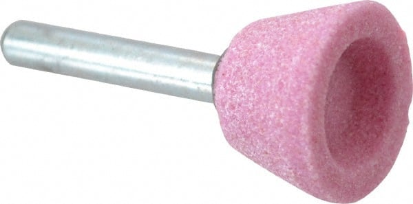 Grier Abrasives - 1 x 5/8" Head Diam x Thickness, A32, Inverted Cone Cupped End, Aluminum Oxide Mounted Point - Caliber Tooling