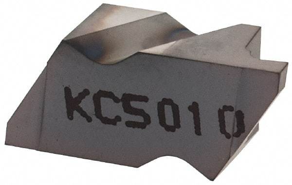 Kennametal - 2041NG Grade KC5010, 1.04mm Cutting Width Carbide Grooving Insert - 1.27mm Max Depth of Cut, Left Hand, 0.09mm Corner Radius, TiAlN Finish - Caliber Tooling