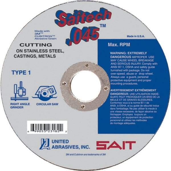 Sait - 4" Ceramic Cutoff Wheel - 0.045" Thick, 5/8" Arbor, 19,000 Max RPM, Use with Angle Grinders - Caliber Tooling