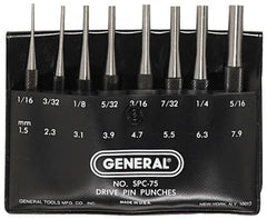 General - 8 Piece, 1/16 to 5/16", Pin Punch Set - Comes in Plastic Case - Caliber Tooling