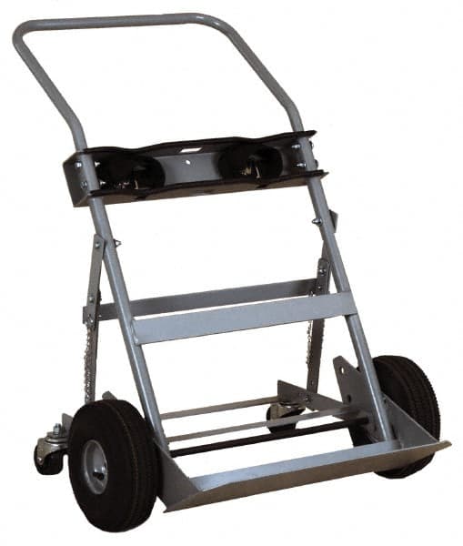 Made in USA - 47" OAH Cylinder Hand Truck - Swept Back Handle, Steel, Full Pneumatic Wheels - Caliber Tooling